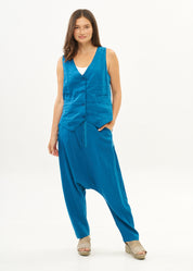 מכנסיים שקי פשתן כפתרה ארוכה כחול