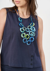 Blue jersey tank top with slit in the hem