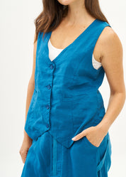 Classic blue linen vest