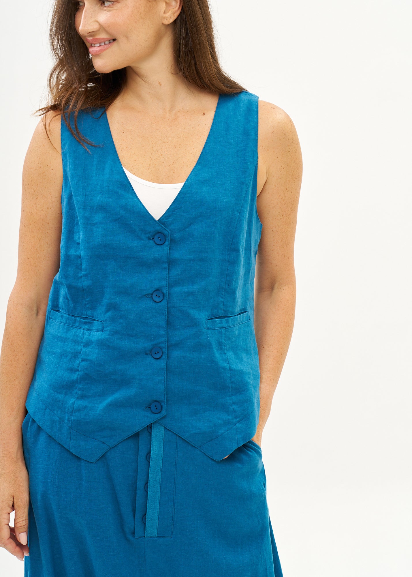 Classic blue linen vest