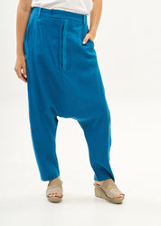 מכנסיים שקי פשתן כפתרה ארוכה כחול