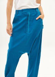 מכנסיים שקי פשתן כפתרה ארוכה כחול