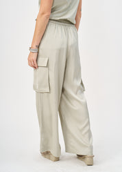 Green satin pants with pockets