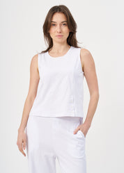 White jersey tank top with slit at the hem