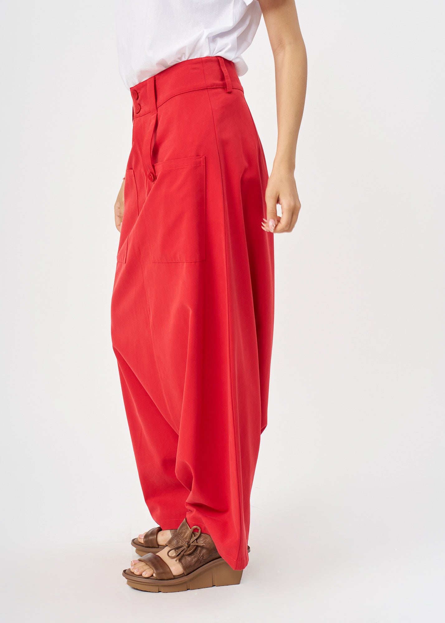 מכנסיים דמוי חצאית כיסים מרובעים אדום