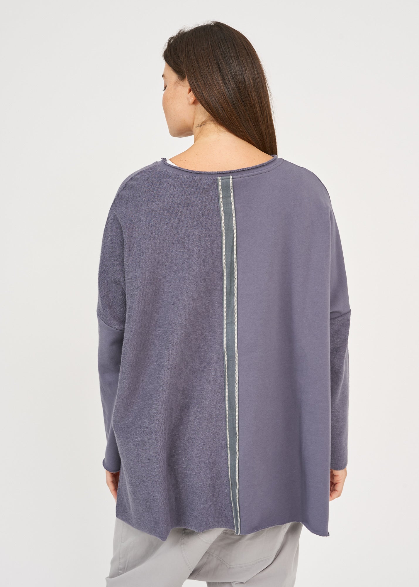 סווטשירט אוברסייז שילוב סרט אפור כהה