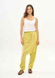 מכנסיים שקי פשתן כפתרה ארוכה צהוב