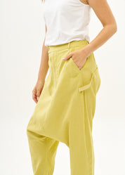 מכנסיים שקי פשתן כפתרה ארוכה צהוב