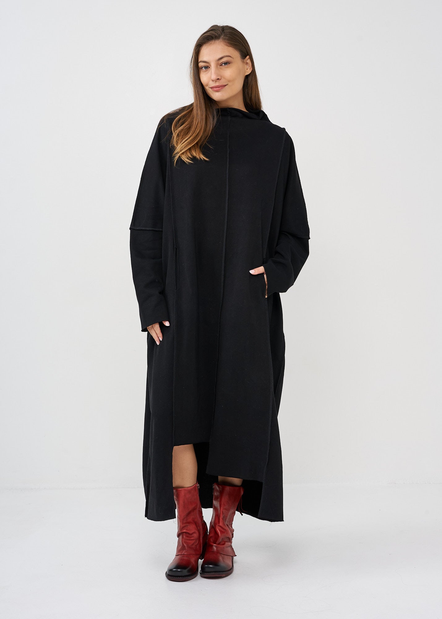 שמלה שרוול תפרים מאונכים שחור