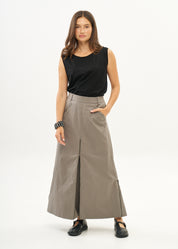 חצאית עם רוכסנים שילוב סרט אפור