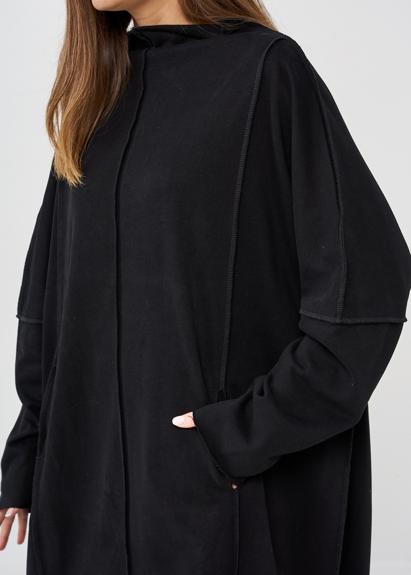 שמלה שרוול תפרים מאונכים שחור