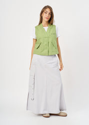 Green button-up pleated pocket vest
