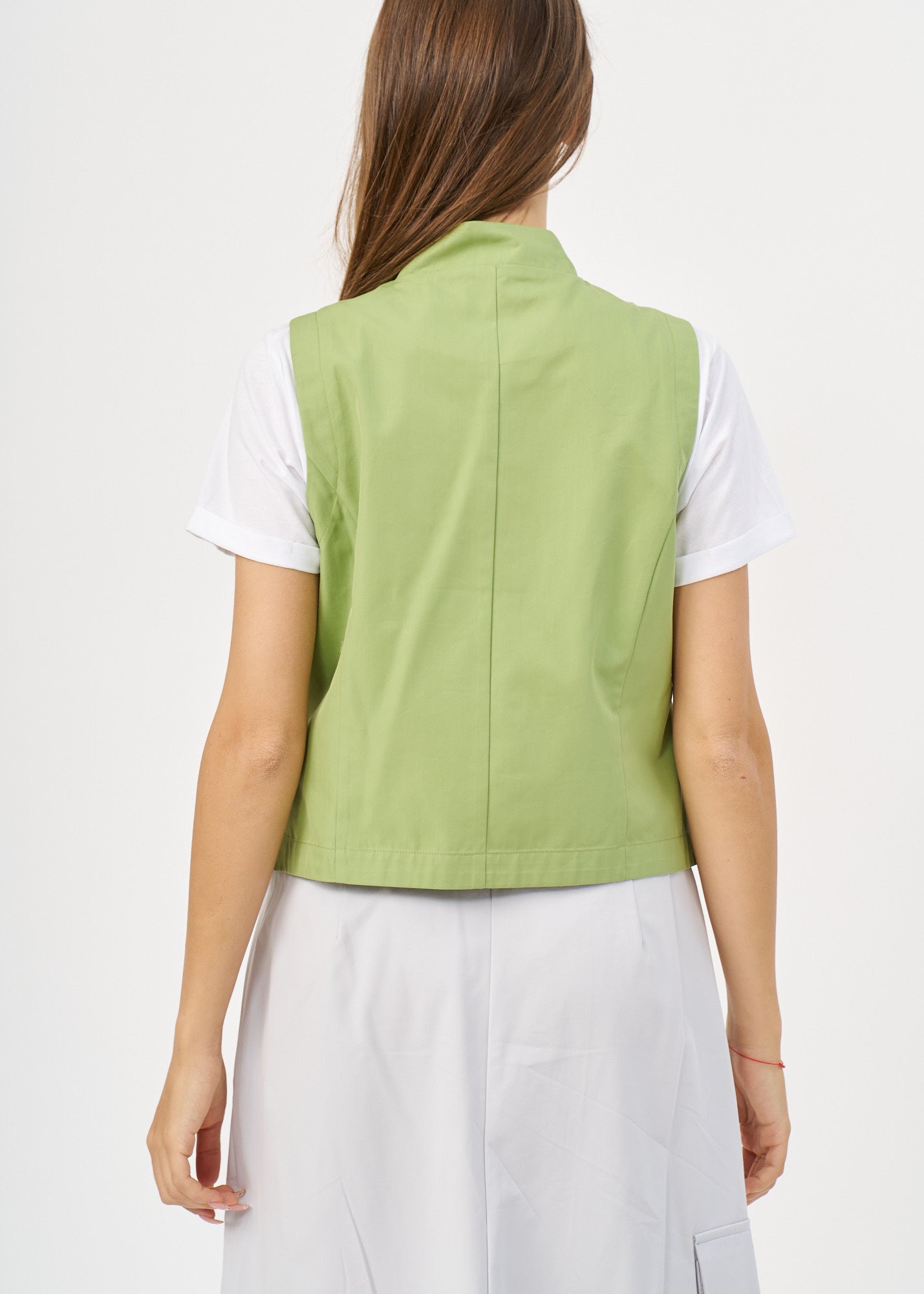 Green button-up pleated pocket vest