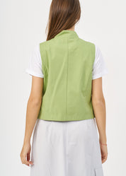 Green button-up pleated pocket vest