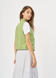 Green button-up pleated pocket vest