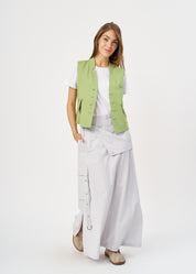 Green button-up pleated pocket vest
