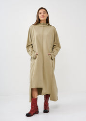 Green vertical stitching sleeve dress