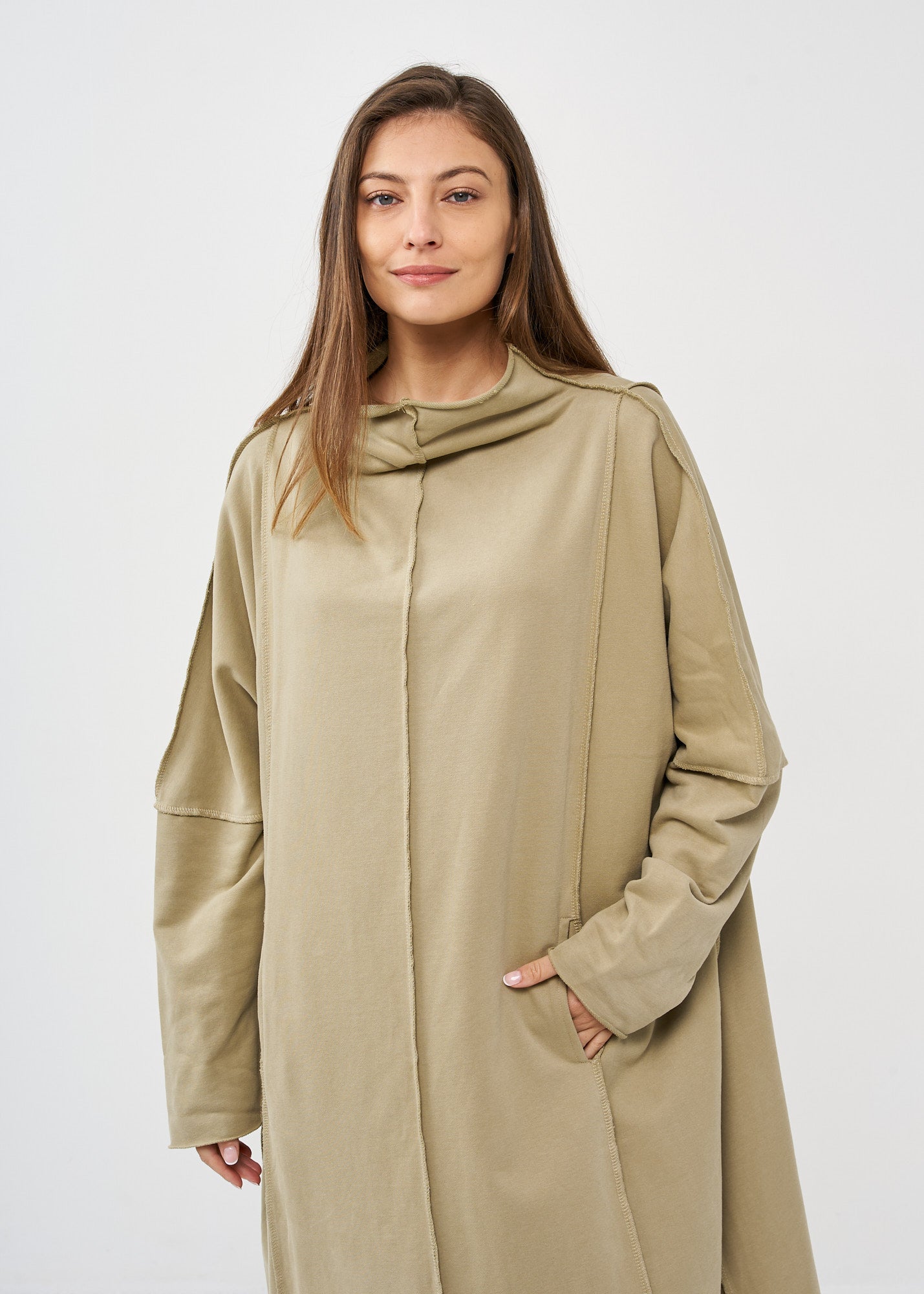 Green vertical stitching sleeve dress