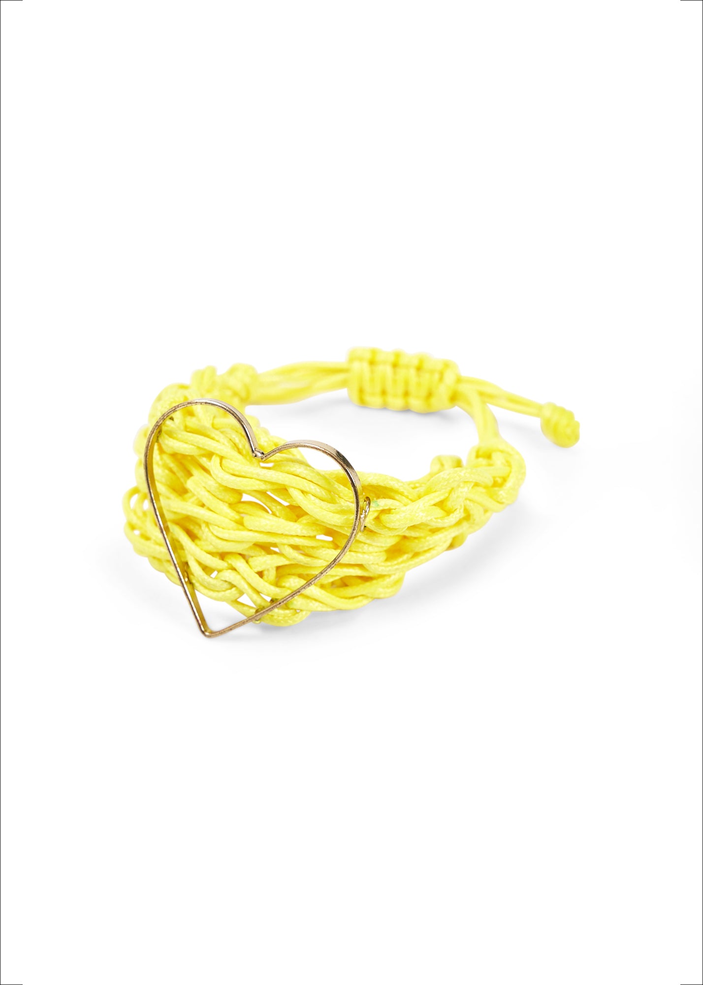 Yellow handmade braided thread heart bracelet