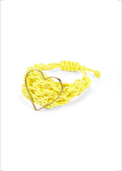 Yellow handmade braided thread heart bracelet