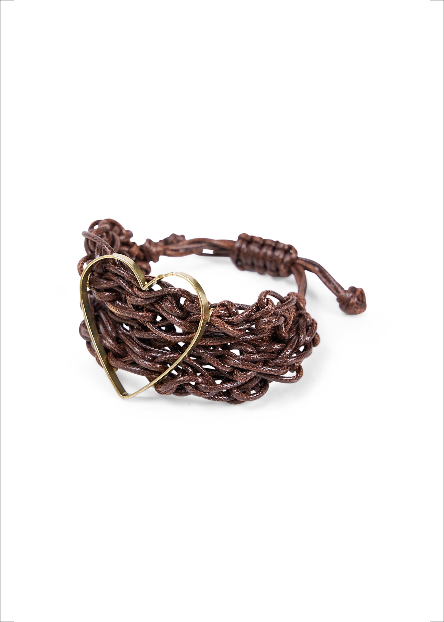 Heart bracelet with brown handmade braided threads