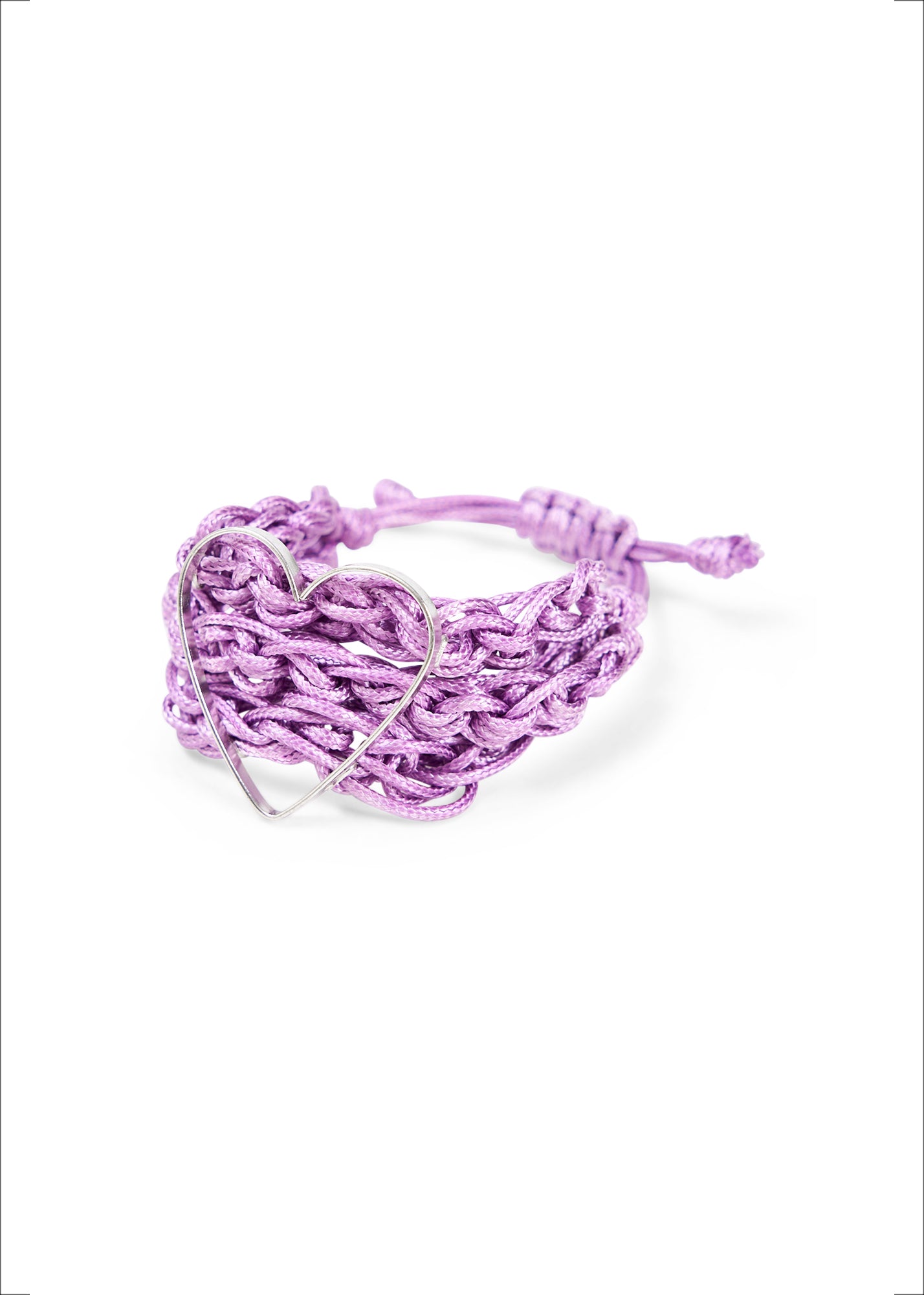 Handmade braided cord heart bracelet purple wash