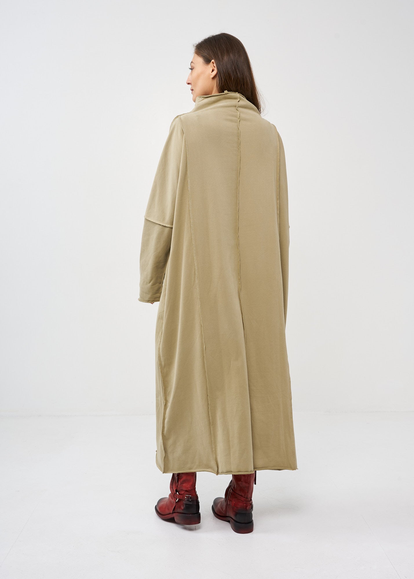 Green vertical stitching sleeve dress