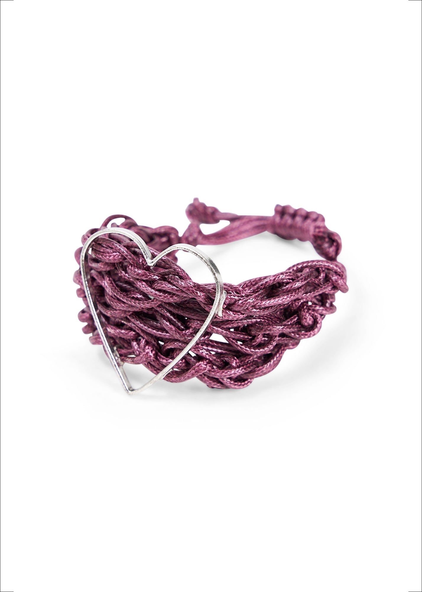 Purple handmade braided cord heart bracelet