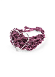 Purple handmade braided cord heart bracelet
