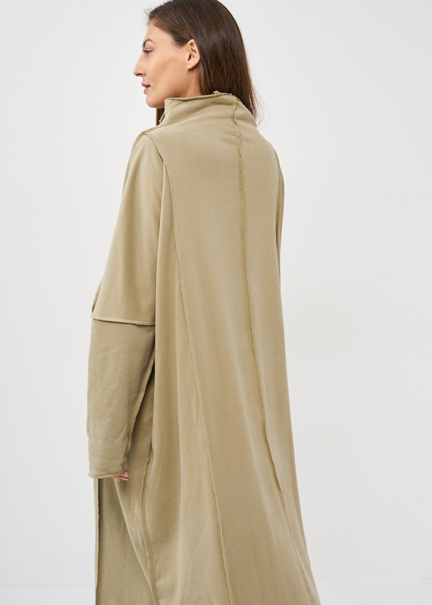 Green vertical stitching sleeve dress