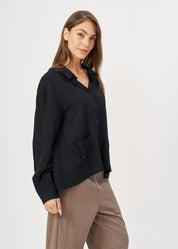 Soft fabric button-down shirt with two front pockets, black