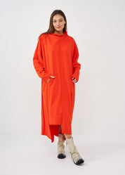 Orange vertical stitching sleeve dress