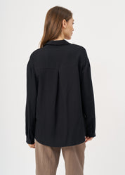 Soft fabric button-down shirt with two front pockets, black