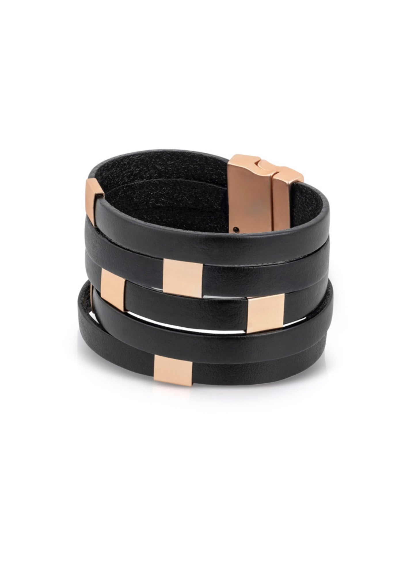 Leather bracelet wide square magnet on top black