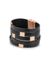 Leather bracelet wide square magnet on top black
