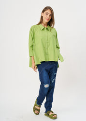 Green button-down shirt with straight pockets