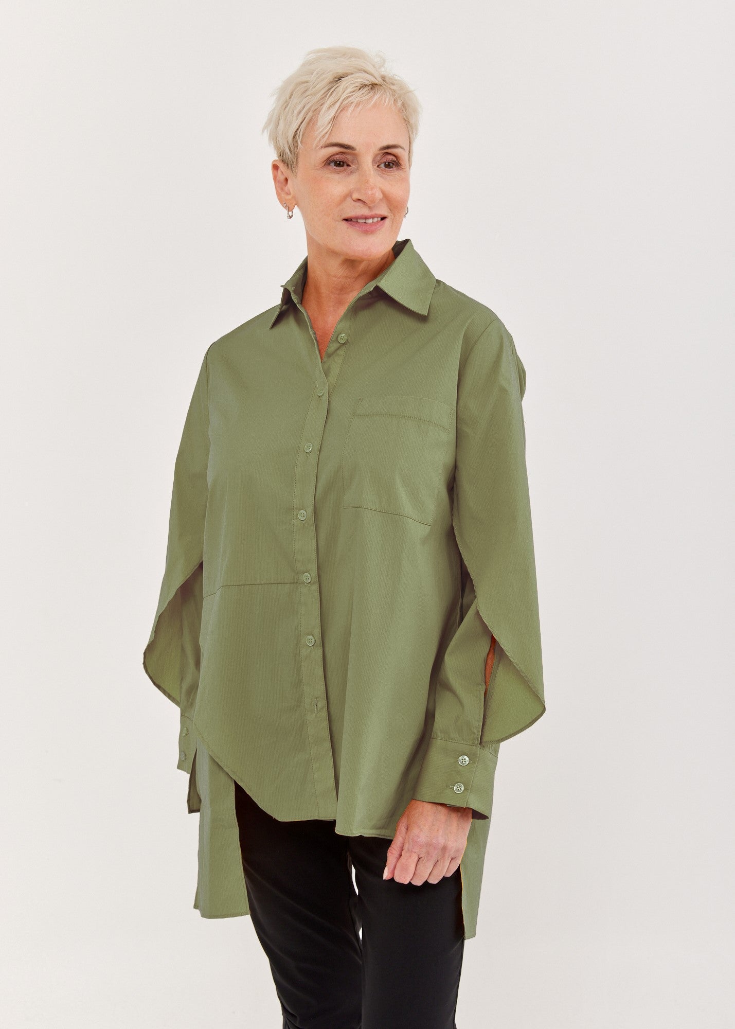 חולצה גברית אסימטרית שרוול פתוח ירוק