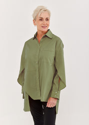 חולצה גברית אסימטרית שרוול פתוח ירוק