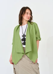 Green open linen top