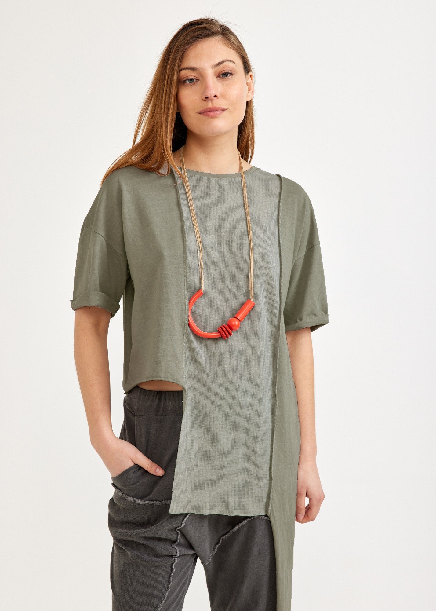Green waffle combination graded shirt
