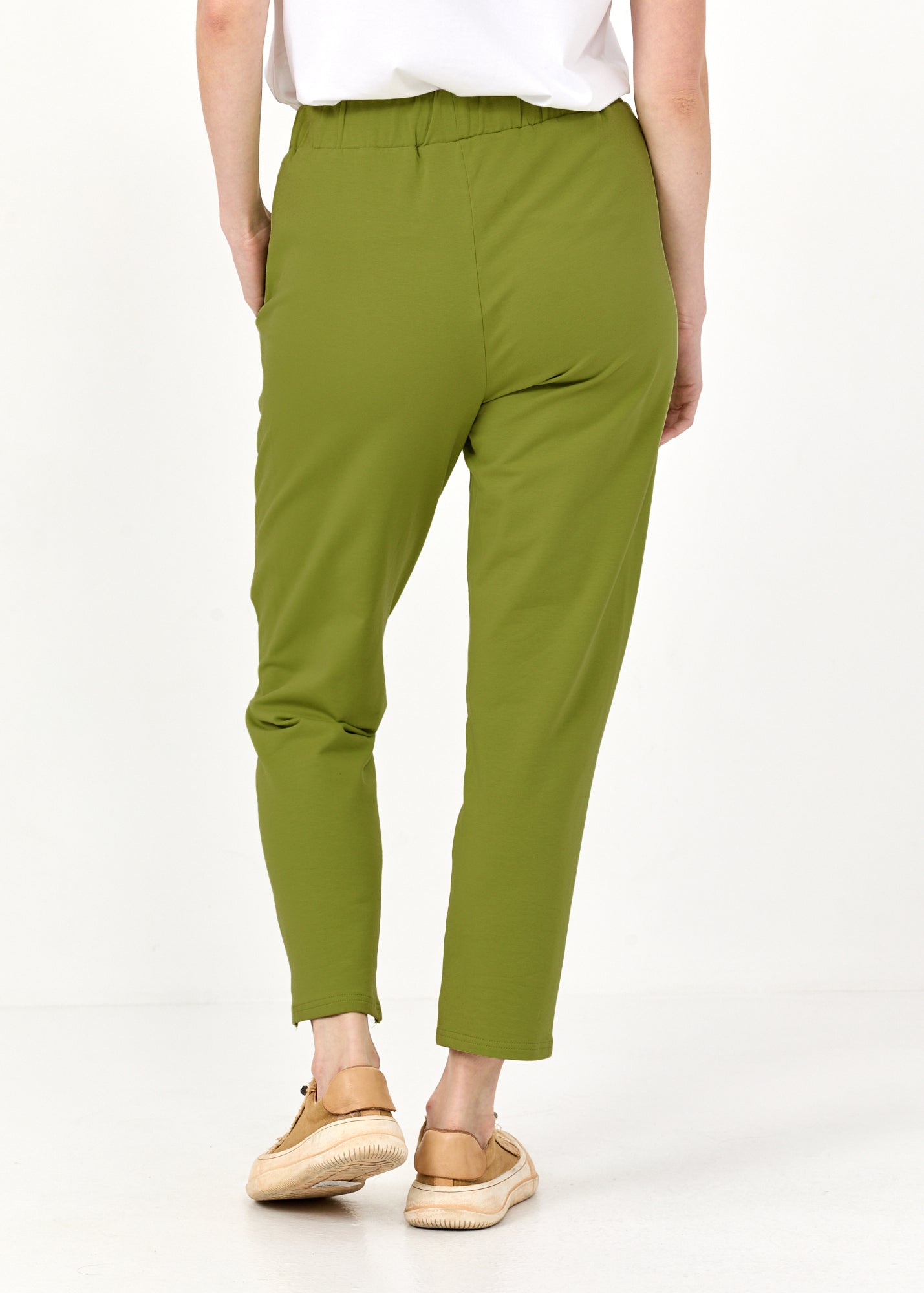 Pants seam in the middle and a green patch