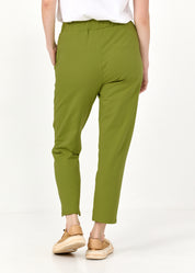 Pants seam in the middle and a green patch