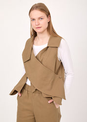 Asymmetric vest with brown button