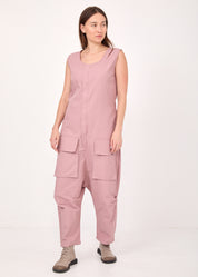 אוברול ללא שרוול כיסים גדולים ורוד