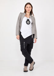 גקט אסימטרי רוכסן ארוך אפור בהיר