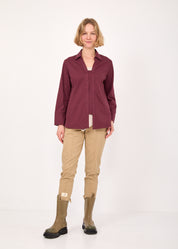 חולצה כפתרה כפולה שילוב ריב בורדו