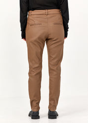 מכנסיים דמוי עור שילוב ריב וחגורה חום