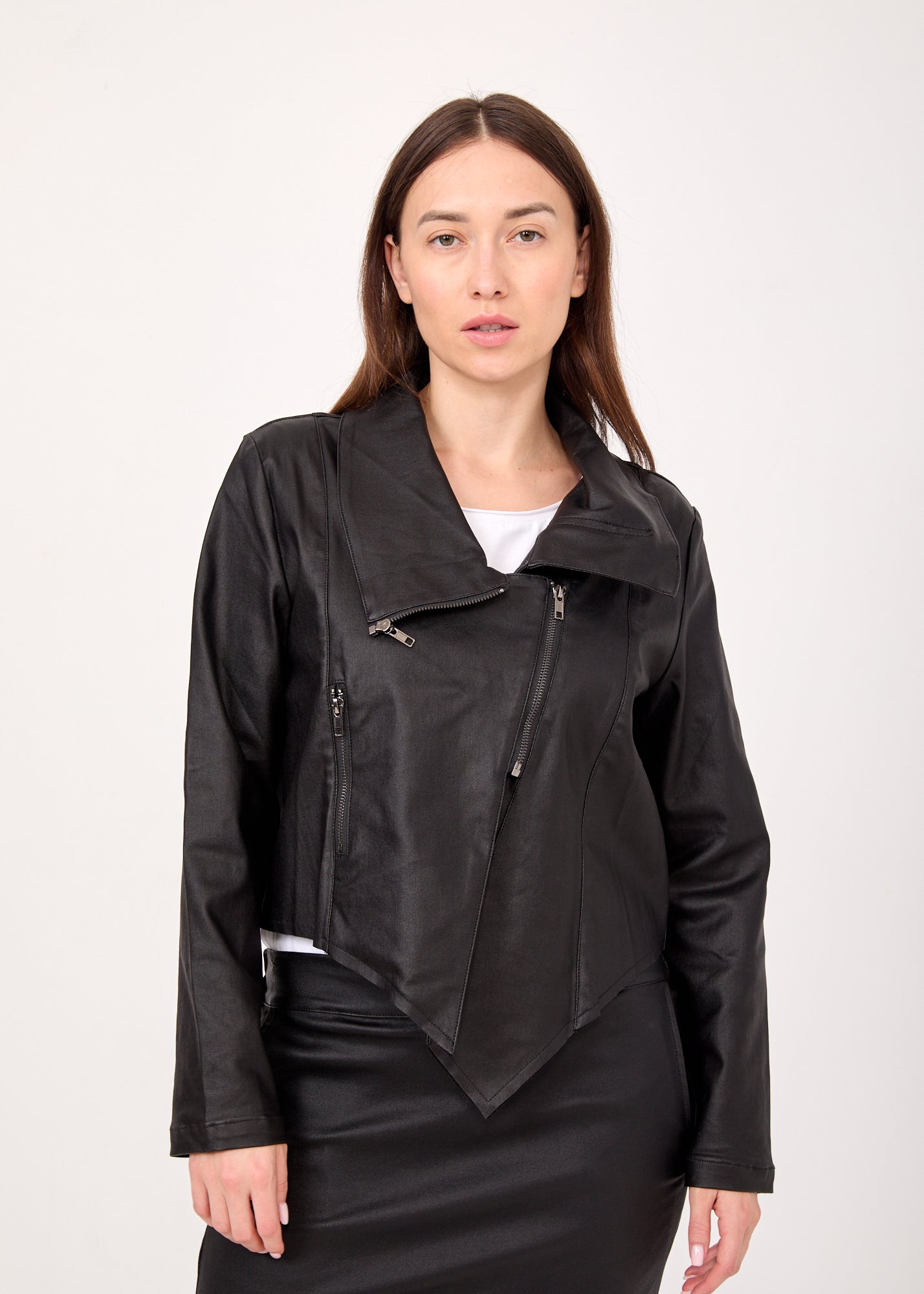 Faux leather jacket with black zippers