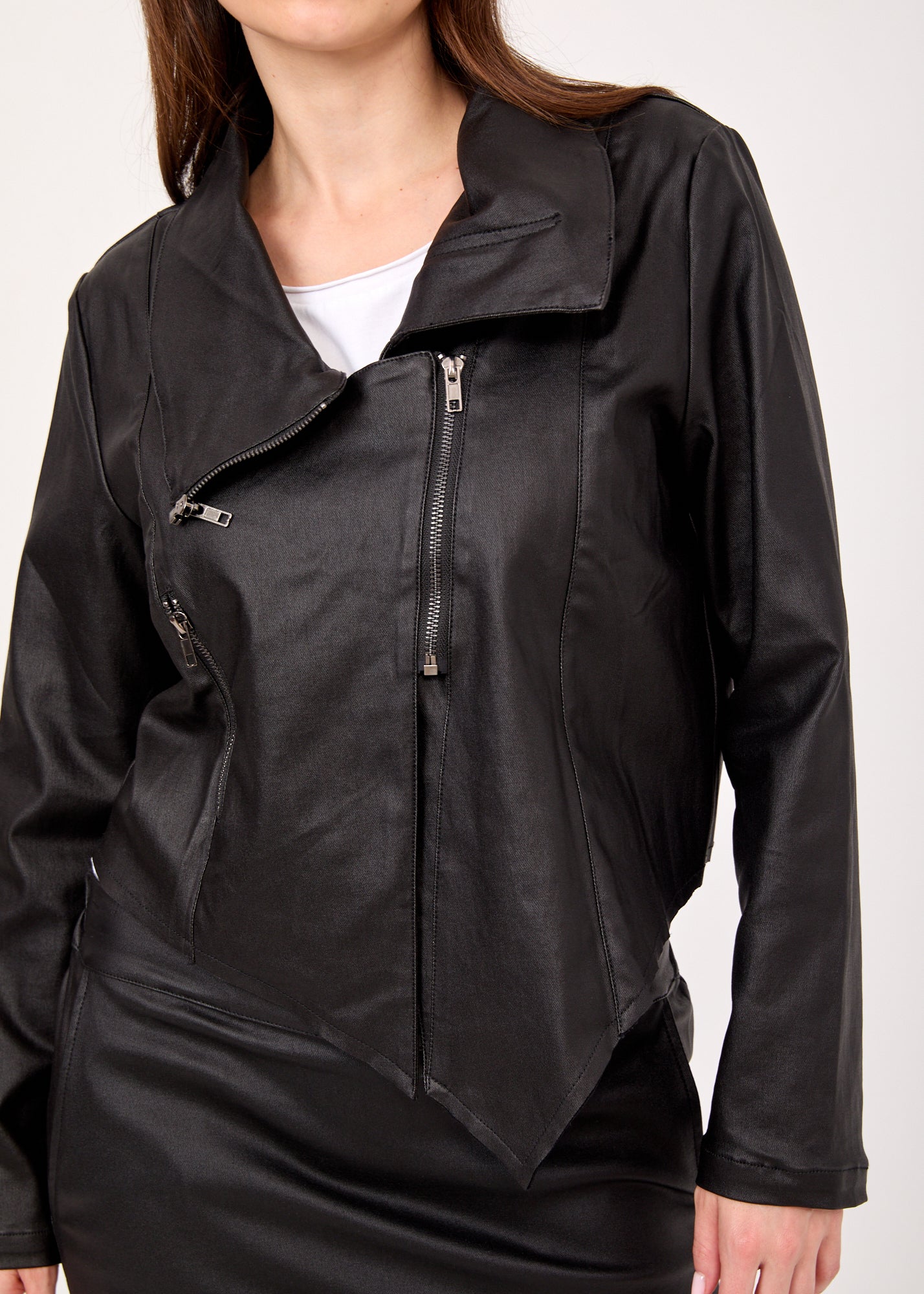 Faux leather jacket with black zippers