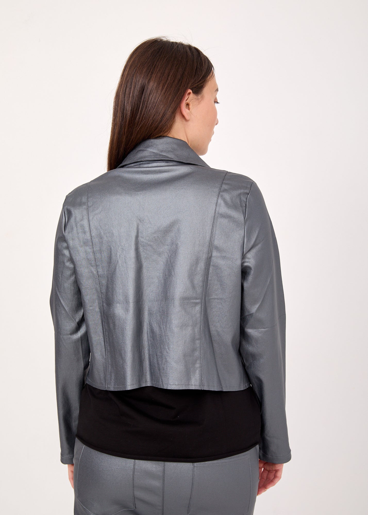 ג'קט דמוי עור רוכסנים כסף